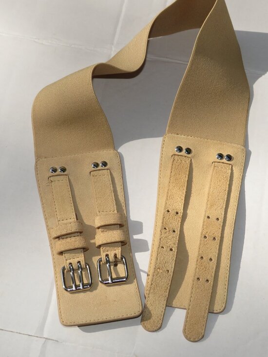 H&M Wide Waist Belt | Beige Corset Belt with Double Buckle | Ballet Core Gymnast